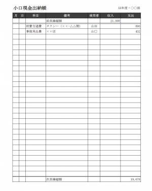 小口現金出納帳テンプレート03（Excel・エクセル）