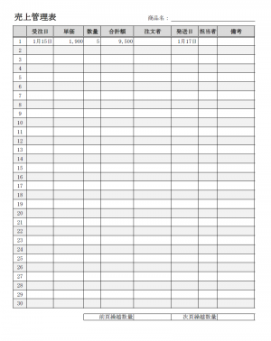 売上管理票のテンプレート02（Excel・エクセル）