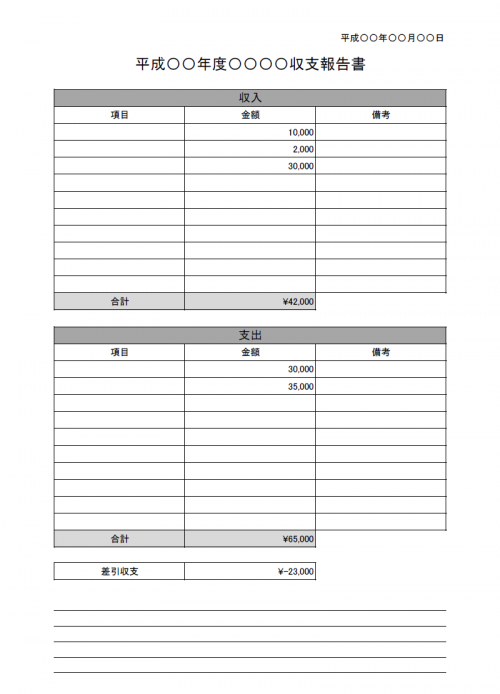 収支報告書のテンプレート Excel エクセル 使いやすい無料の書式雛形テンプレート