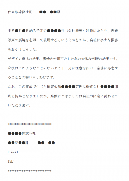 作業ミスによる始末書のメール文例テンプレート02 Word ワード 使いやすい無料の書式雛形テンプレート