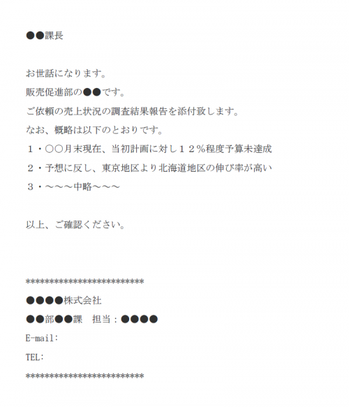 売上状況調査の報告のメール文例テンプレート Word ワード 使いやすい無料の書式雛形テンプレート